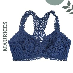 Maurices Navy Lace Racerback Bralette | Feminine & Comfy | Scallopef Edge Large